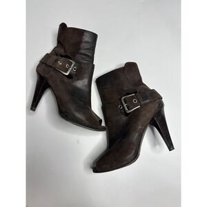 Donald J Pliner Womens 6.5 M Brown Buckle Leather High Heel Zerli-81 Ankle Boots